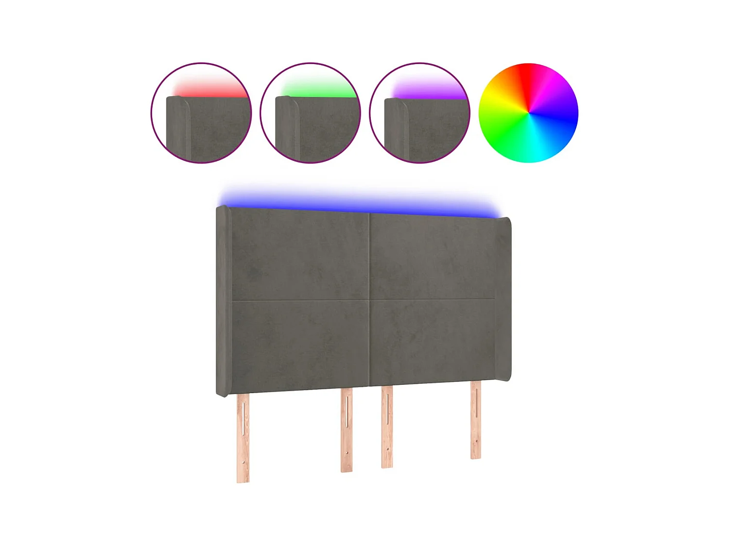 LED Hoofdbord Donkergrijs 147x16x118/128 cm Fluweel