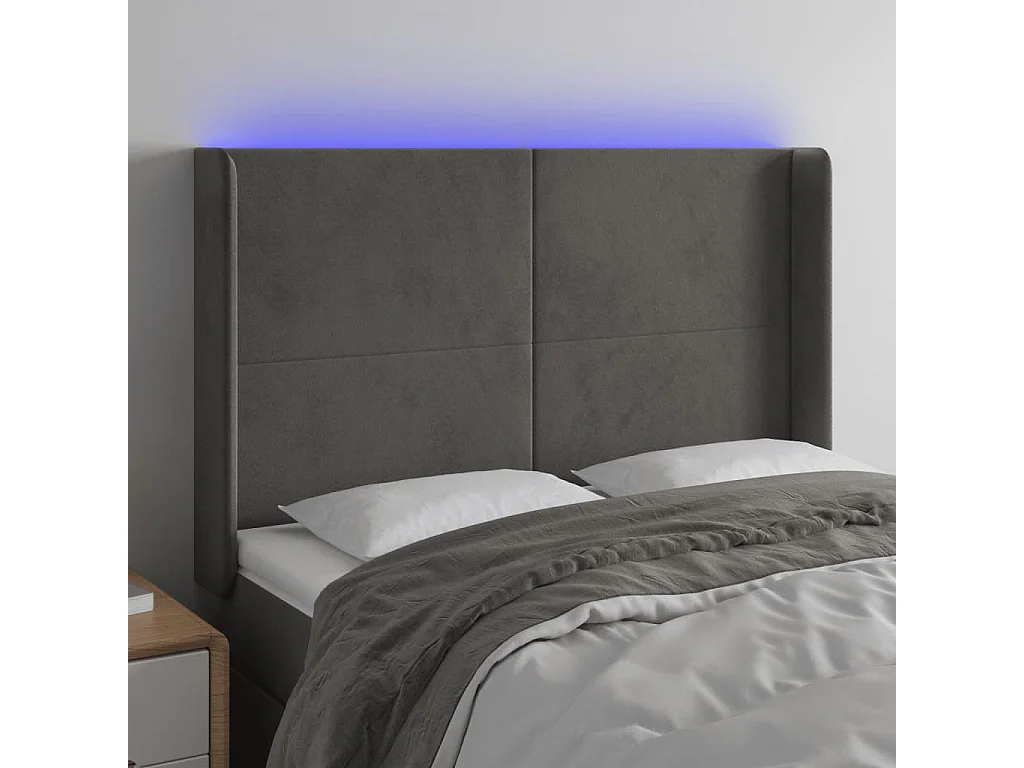Testiera LED Grigio Scuro 147x16x118/128 cm Velluto