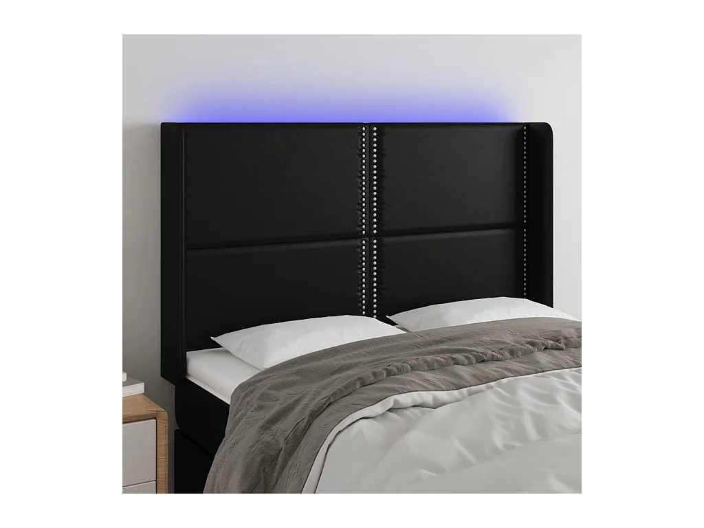 LED-Kopfteil Schwarz 147x16x118/128 cm Kunstleder
