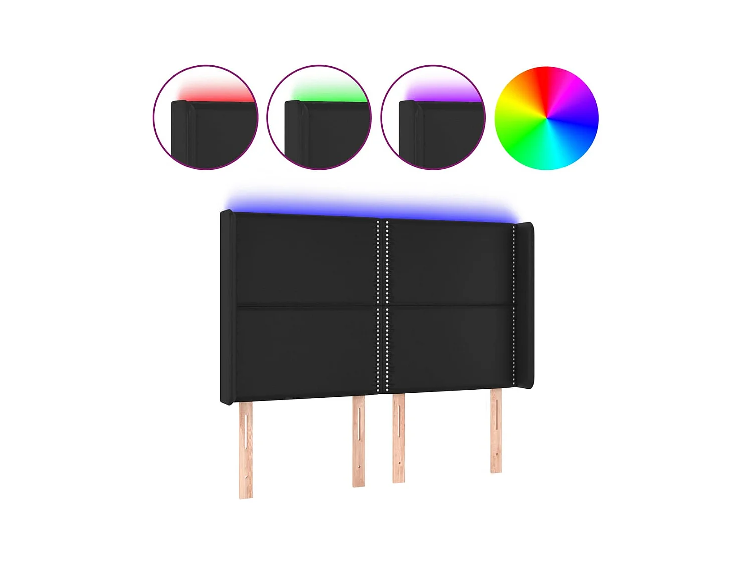 LED-Kopfteil Schwarz 147x16x118/128 cm Kunstleder