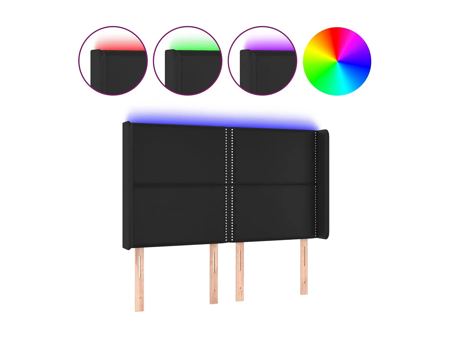 LED Hoofdbord Zwart 147x16x118/128 cm Kunstleer