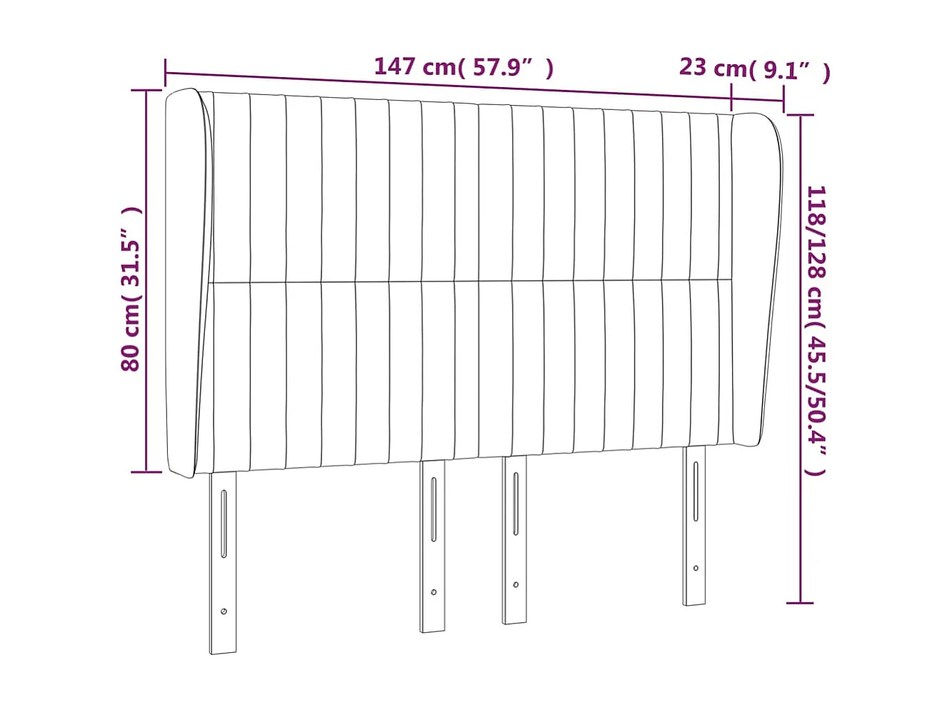 Tête de lit avec oreilles Gris foncé 147x23x118/128 cm Tissu