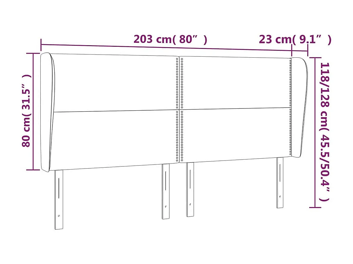 Hoofdbord met vleugels Crème 203x23x118/128 cm Stof