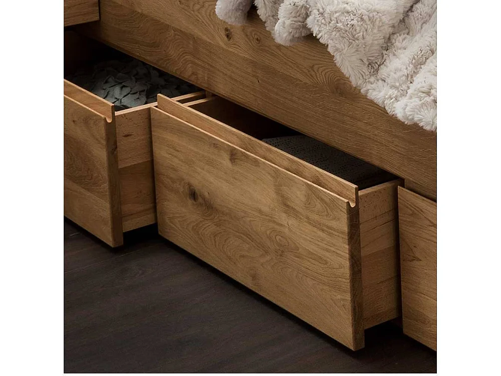 Polsterbett mit Stauraum Bettanlage aus Massivholz in Wildeiche geölt (dreiteilig)