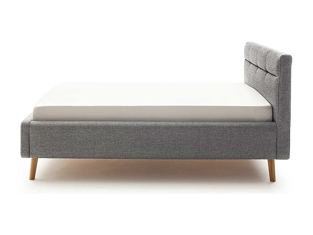 Gepolstertes Bett mit Stauraum in Grau Stoff Vierfußgestell aus Eiche
