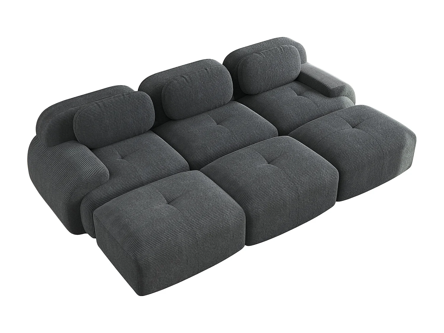 Divano angolare modulare Cordsamt Premium a 3 posti, ergonomico, Grigio (200x85x85 cm)