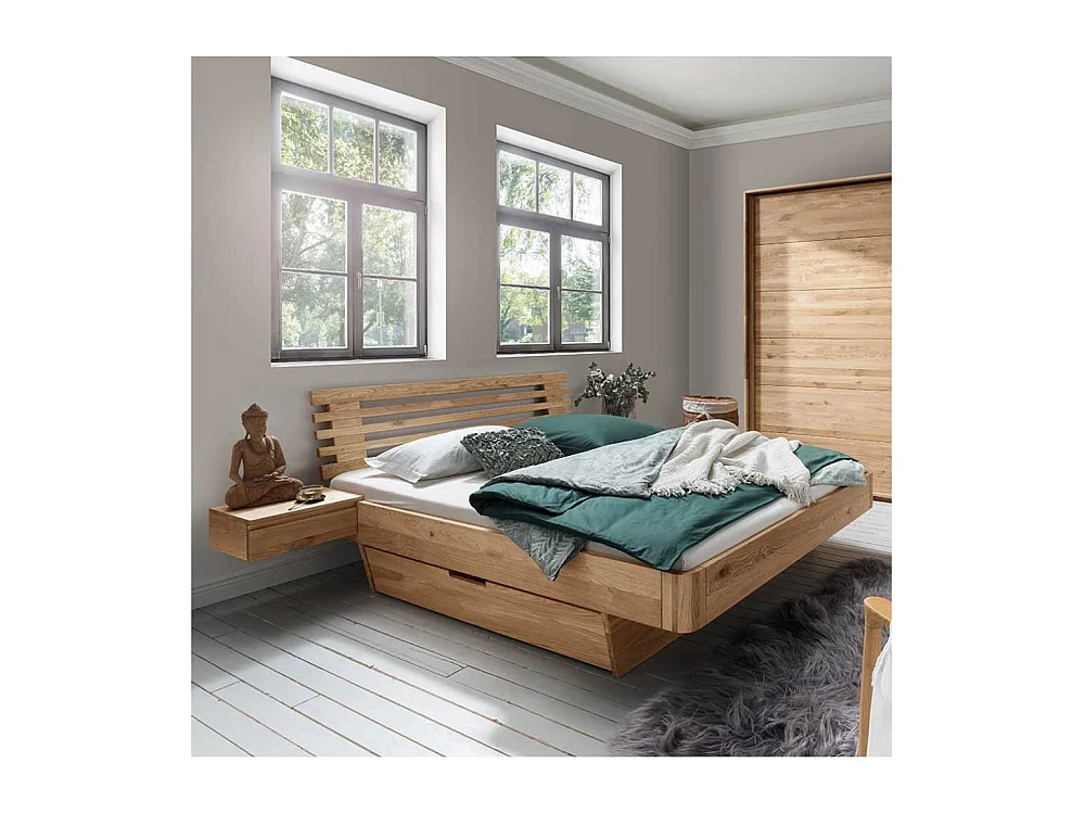 Doppelbett Stauraumbett inklusive zwei Nachtkommoden auf Schwebesockel (dreiteilig)