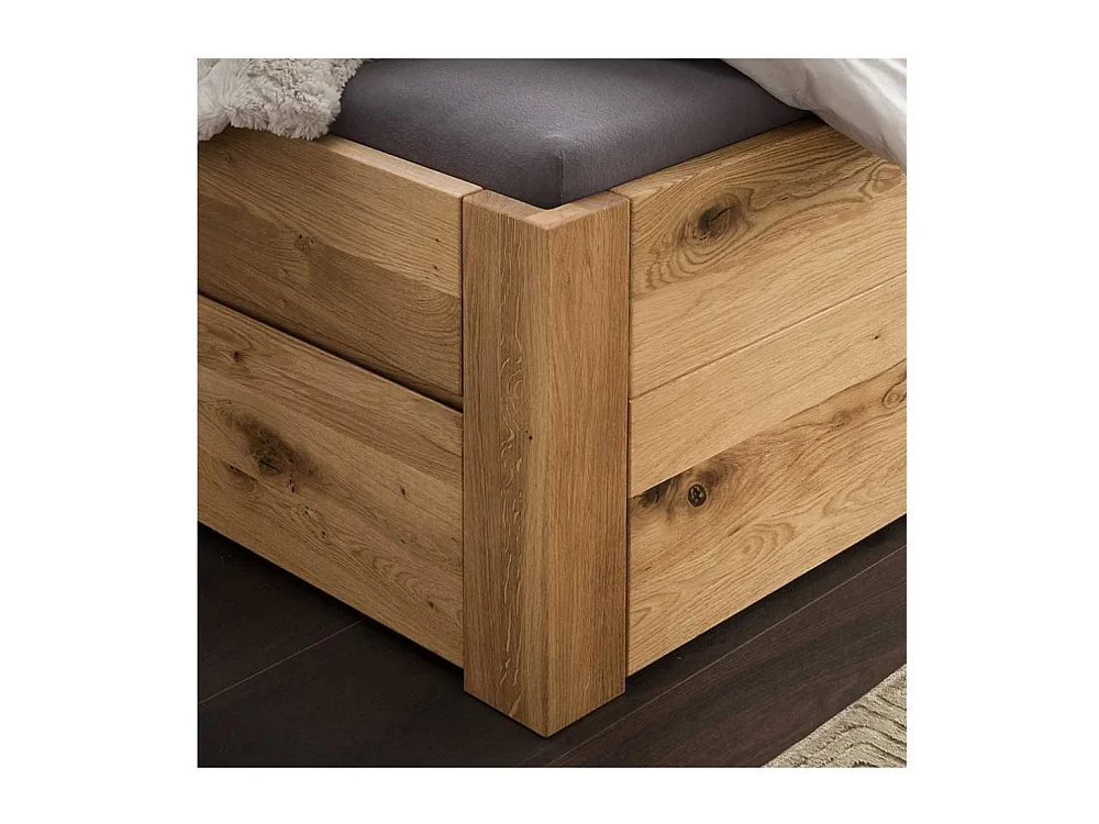 Polsterbett mit Stauraum Bettanlage aus Massivholz in Wildeiche geölt (dreiteilig)
