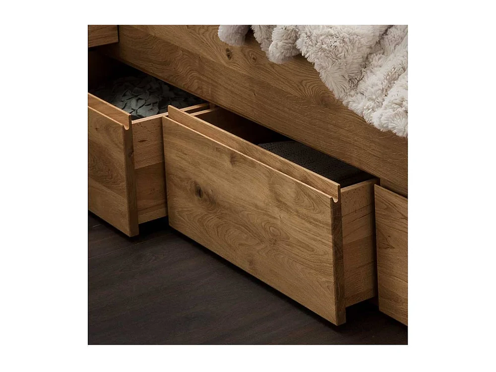 Polsterbett mit Stauraum Bettanlage aus Massivholz in Wildeiche geölt (dreiteilig)