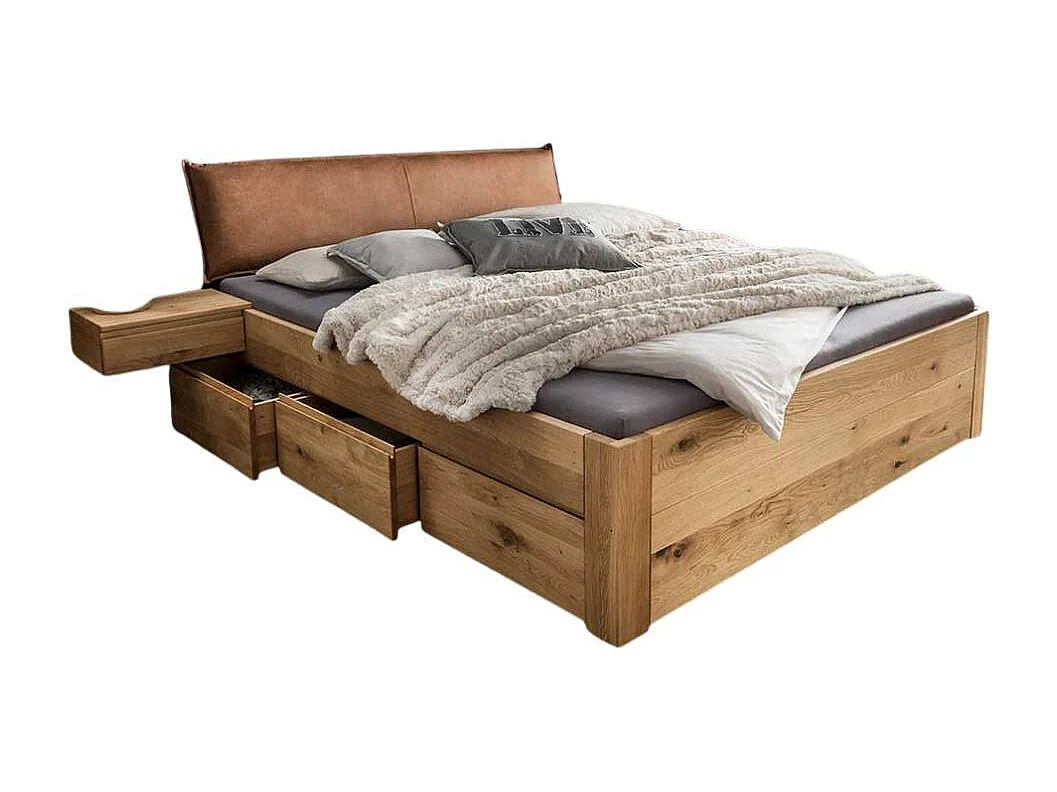 Polsterbett mit Stauraum Bettanlage aus Massivholz in Wildeiche geölt (dreiteilig)