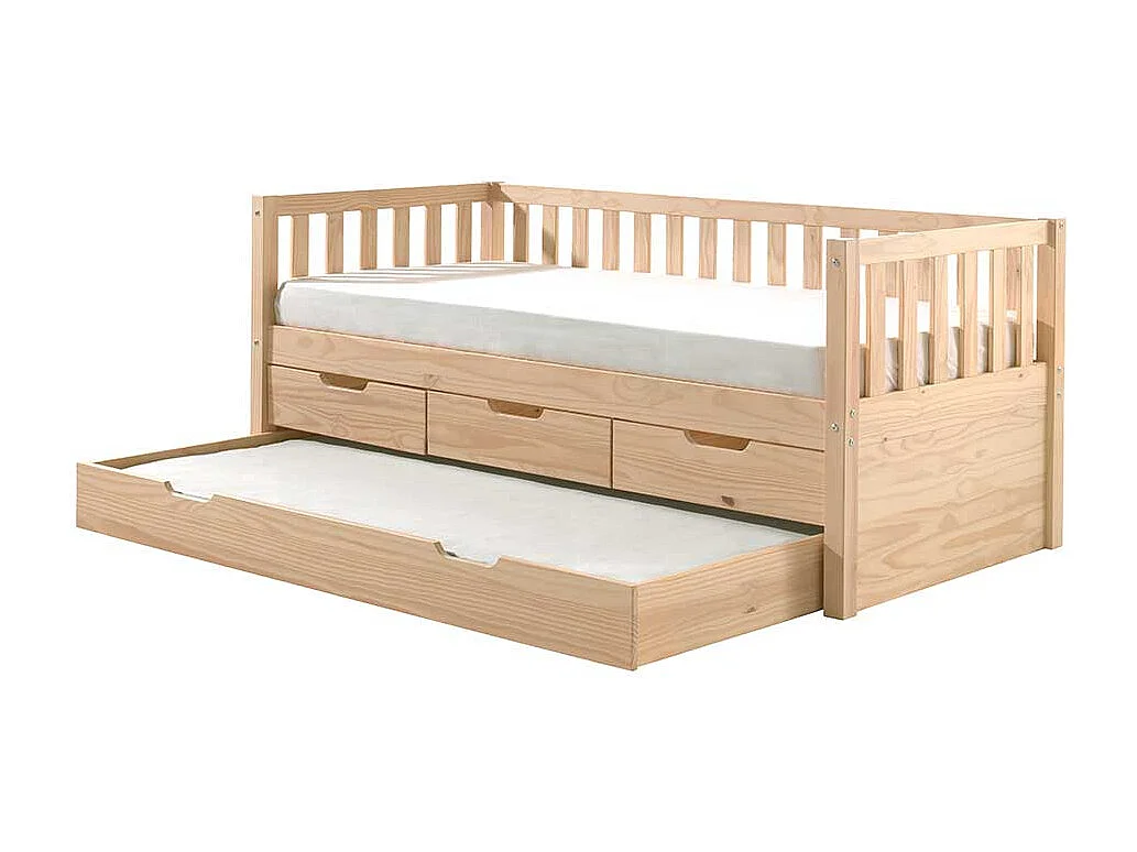 Kojenbett mit Stauraum aus Kiefer Massivholz Skandi Design