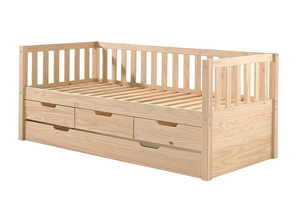 Kojenbett mit Stauraum aus Kiefer Massivholz Skandi Design