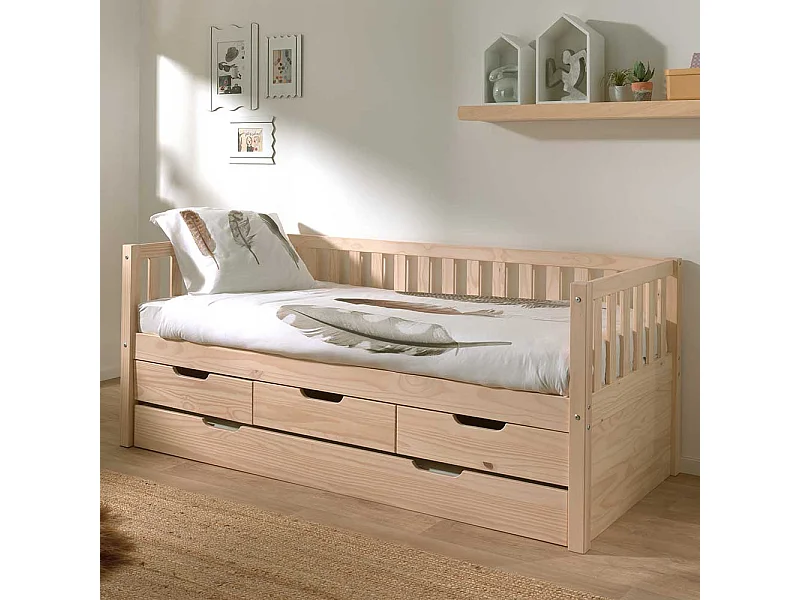 Kojenbett mit Stauraum aus Kiefer Massivholz Skandi Design