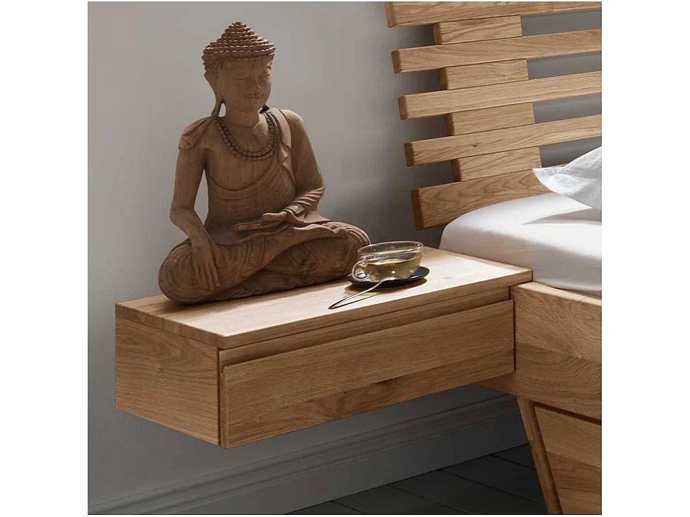 Doppelbett Stauraumbett inklusive zwei Nachtkommoden auf Schwebesockel (dreiteilig)