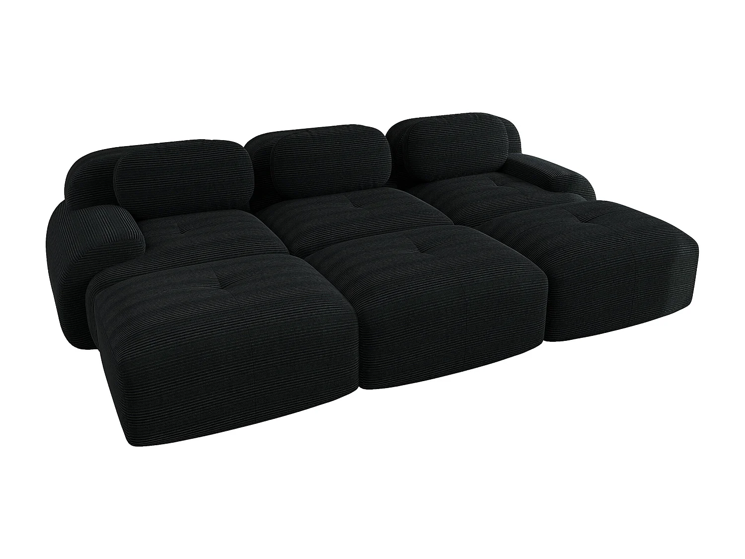 Modulaire 3-zitsbank met 3 voetenbanken, corduroy, geen montage nodig, eenvoudig te verplaatsen, extra brede armleuningen (250x90x85 cm)