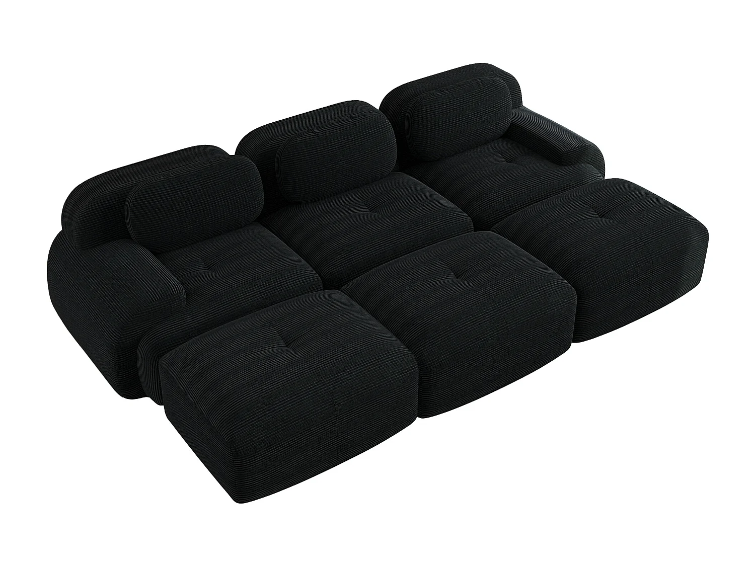 Modulaire 3-zitsbank met 3 voetenbanken, corduroy, geen montage nodig, eenvoudig te verplaatsen, extra brede armleuningen (250x90x85 cm)