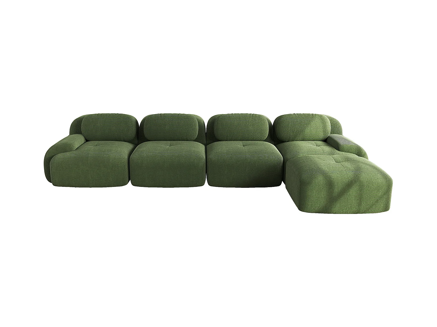 Modulares 4-Sitzer-Ecksofa mit Chaiselongue, Cordsamt, 32D-Polsterung, grün (290x85x80 cm)