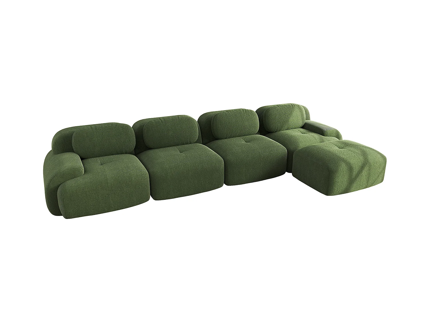 Modulares 4-Sitzer-Ecksofa mit Chaiselongue, Cordsamt, 32D-Polsterung, grün (290x85x80 cm)