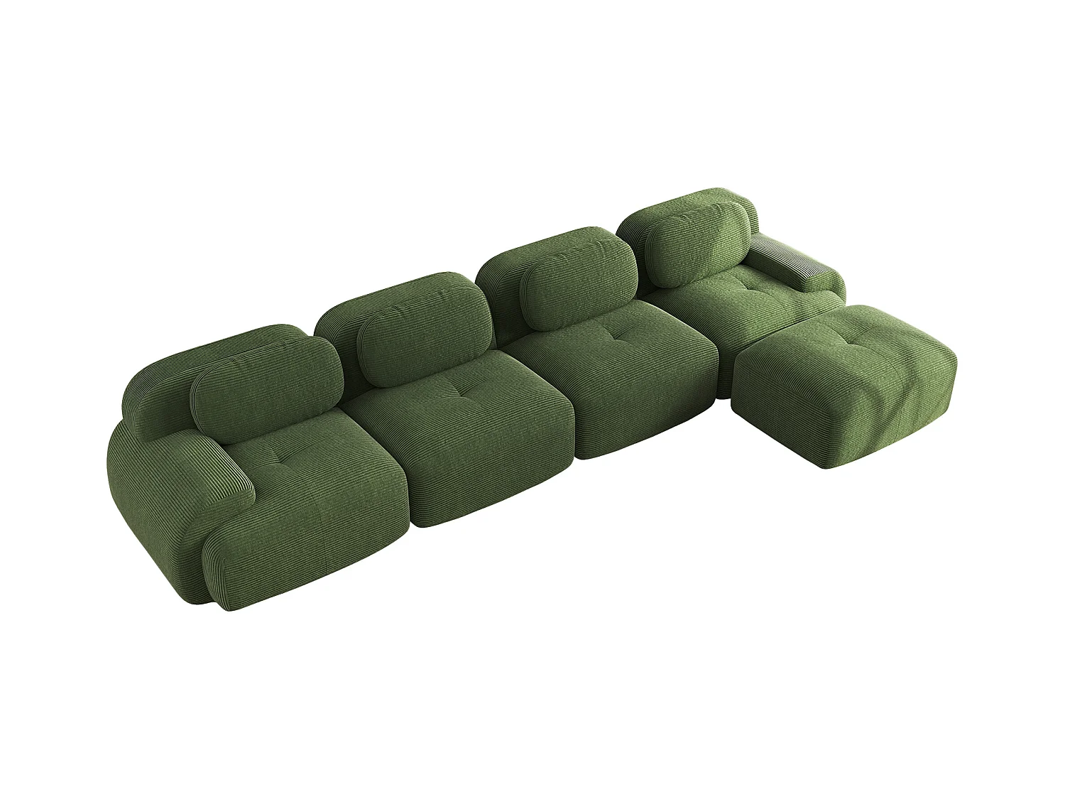 Modulares 4-Sitzer-Ecksofa mit Chaiselongue, Cordsamt, 32D-Polsterung, grün (290x85x80 cm)
