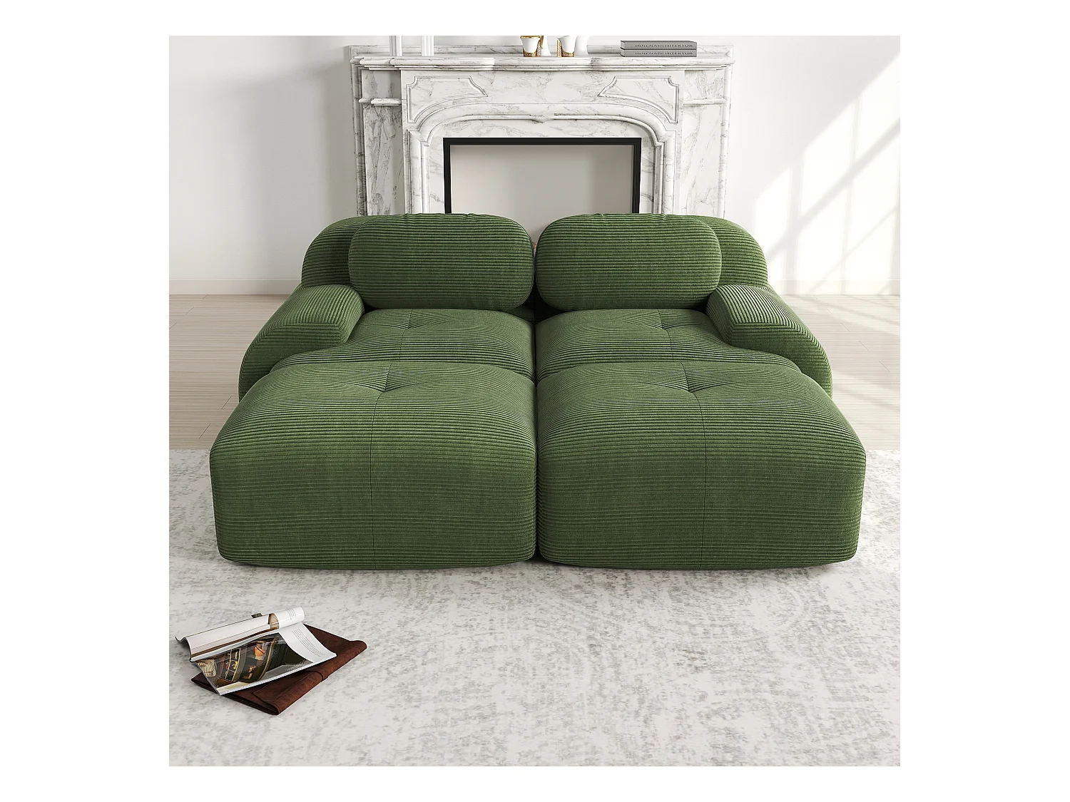 2-Sitzer-Modulsofa in Cordsamt mit Chaiselongue, ergonomischen Armlehnen, elastischer Polsterung, grün (160x85x80 cm)