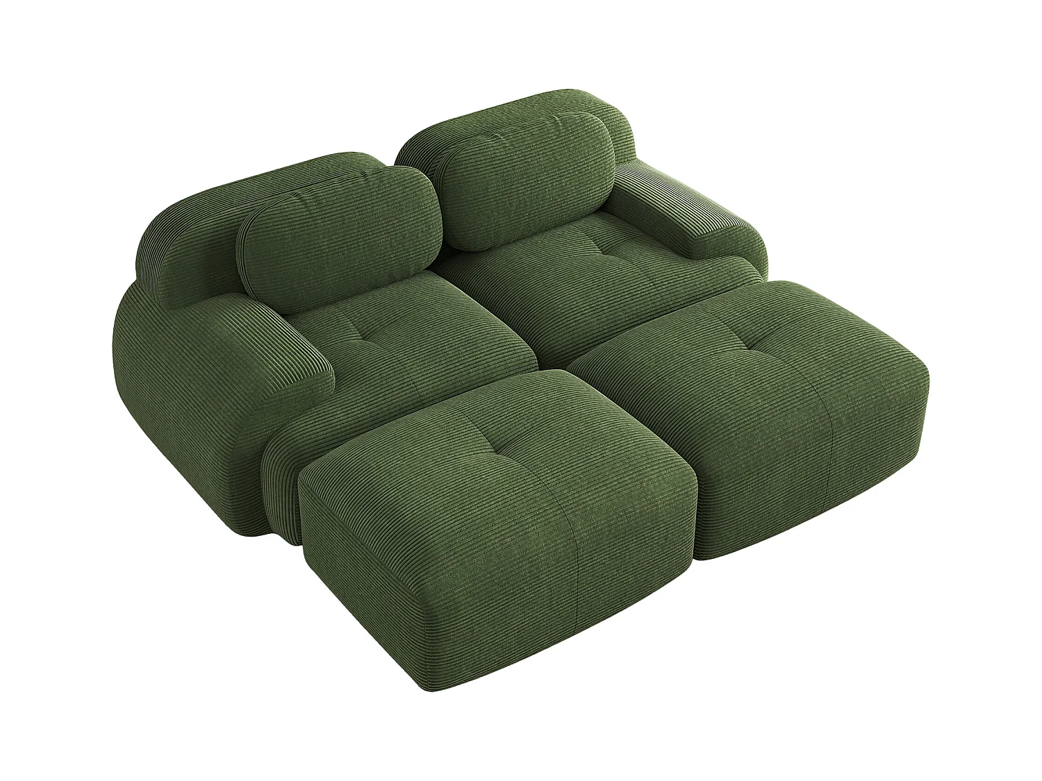 2-Sitzer-Modulsofa in Cordsamt mit Chaiselongue, ergonomischen Armlehnen, elastischer Polsterung, grün (160x85x80 cm)