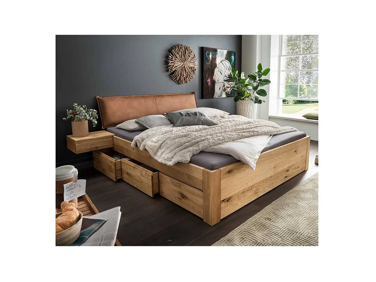 Polsterbett mit Stauraum Bettanlage aus Massivholz in Wildeiche geölt (dreiteilig)