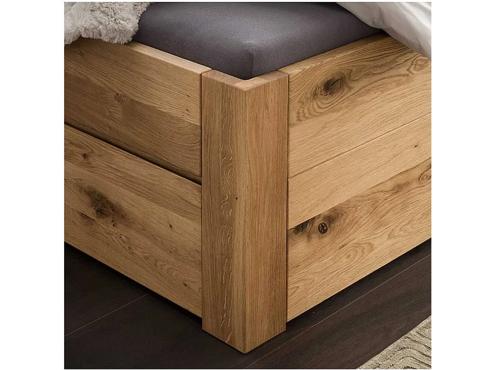 Polsterbett mit Stauraum Bettanlage aus Massivholz in Wildeiche geölt (dreiteilig)