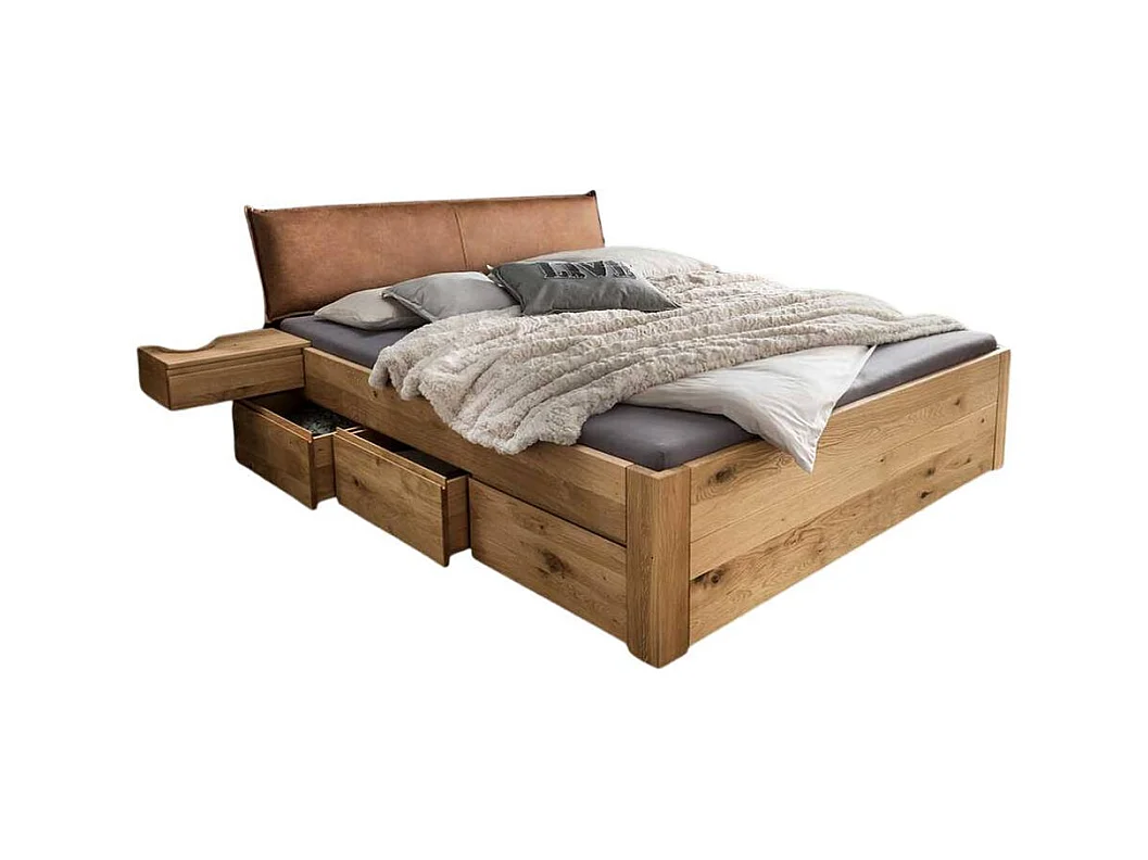 Polsterbett mit Stauraum Bettanlage aus Massivholz in Wildeiche geölt (dreiteilig)