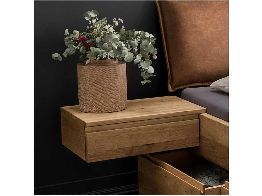 Polsterbett mit Stauraum Bettanlage aus Massivholz in Wildeiche geölt (dreiteilig)