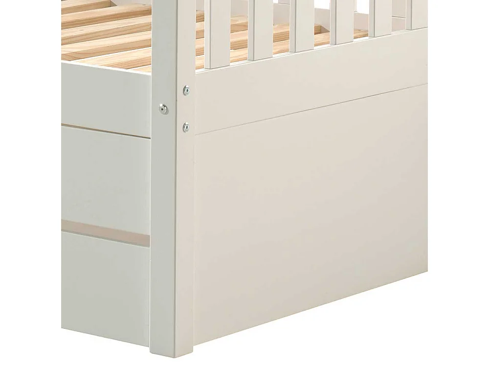 Stauraumbett im Skandi Design Kiefer Massivholz weiß