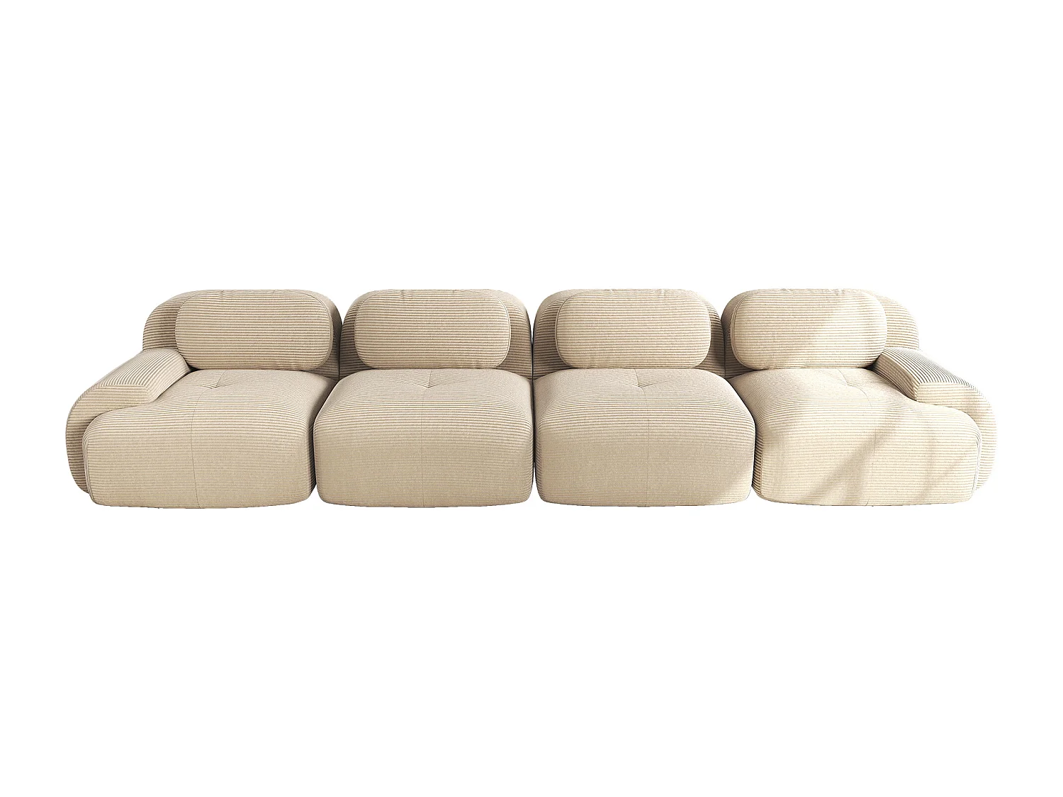 Modulaire 4-zitsbank, extra brede armleuningen, Corduroy stof, beige (Afmetingen: 220x90x85 cm)