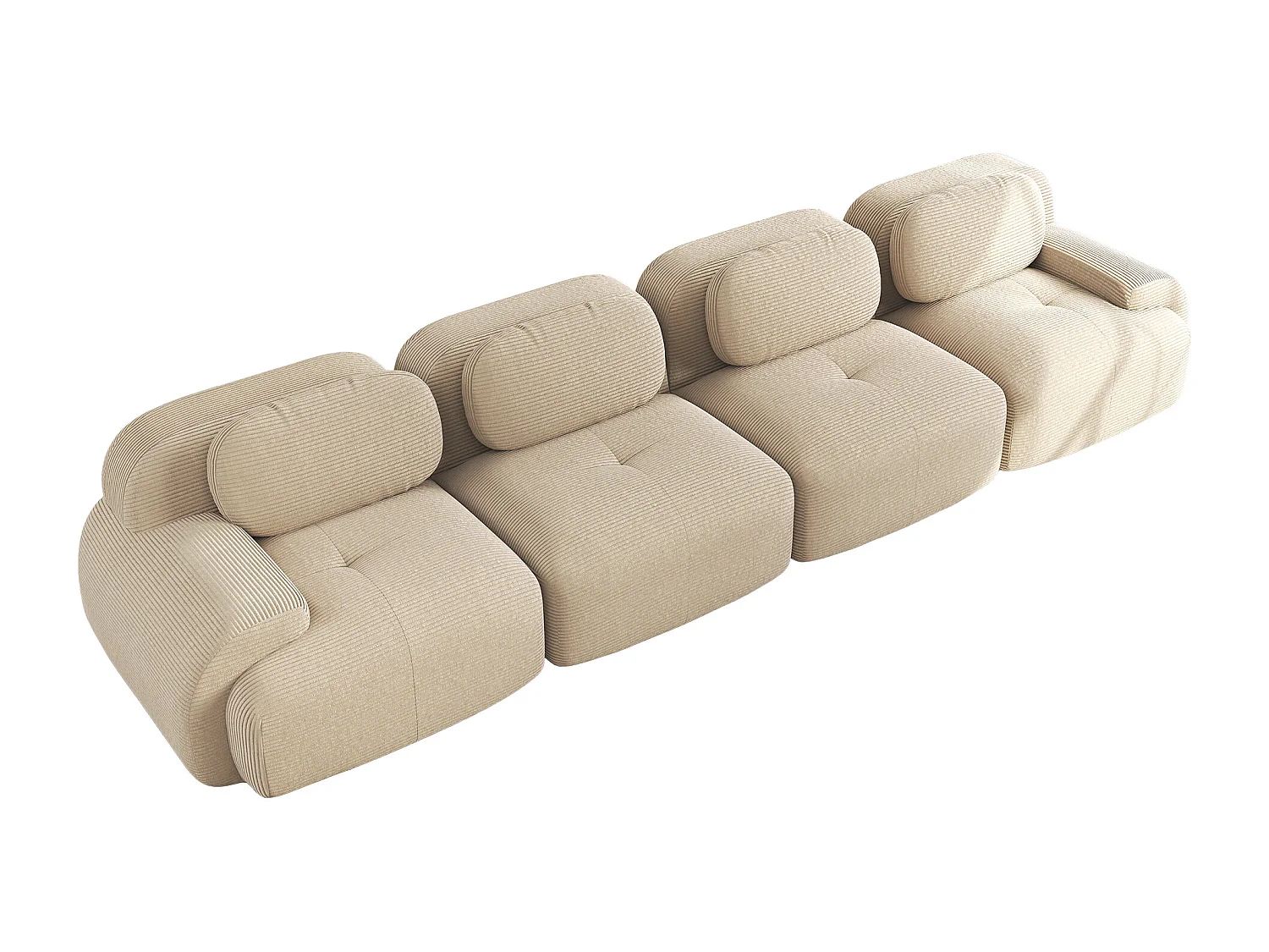 Modulaire 4-zitsbank, extra brede armleuningen, Corduroy stof, beige (Afmetingen: 220x90x85 cm)