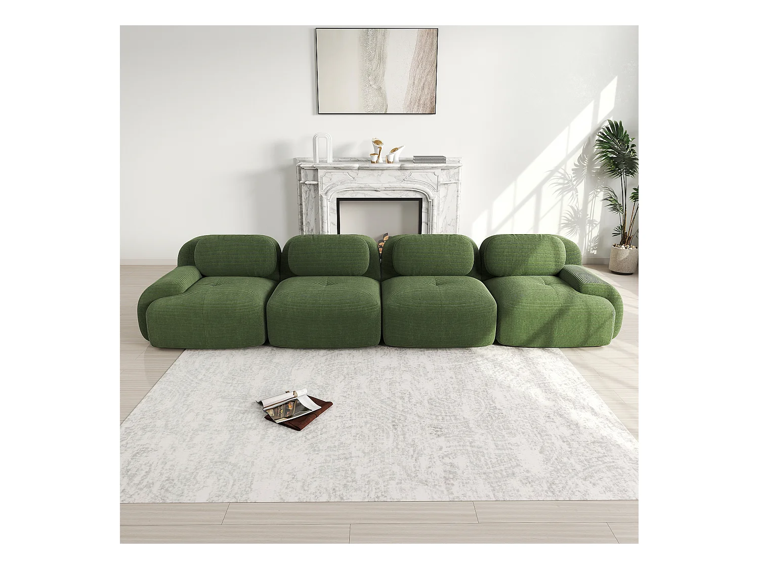 Modulares 4-Sitzer-Sofa, weiches Cordsamt, 32D-elastische Polsterung, grün (290x85x80 cm)
