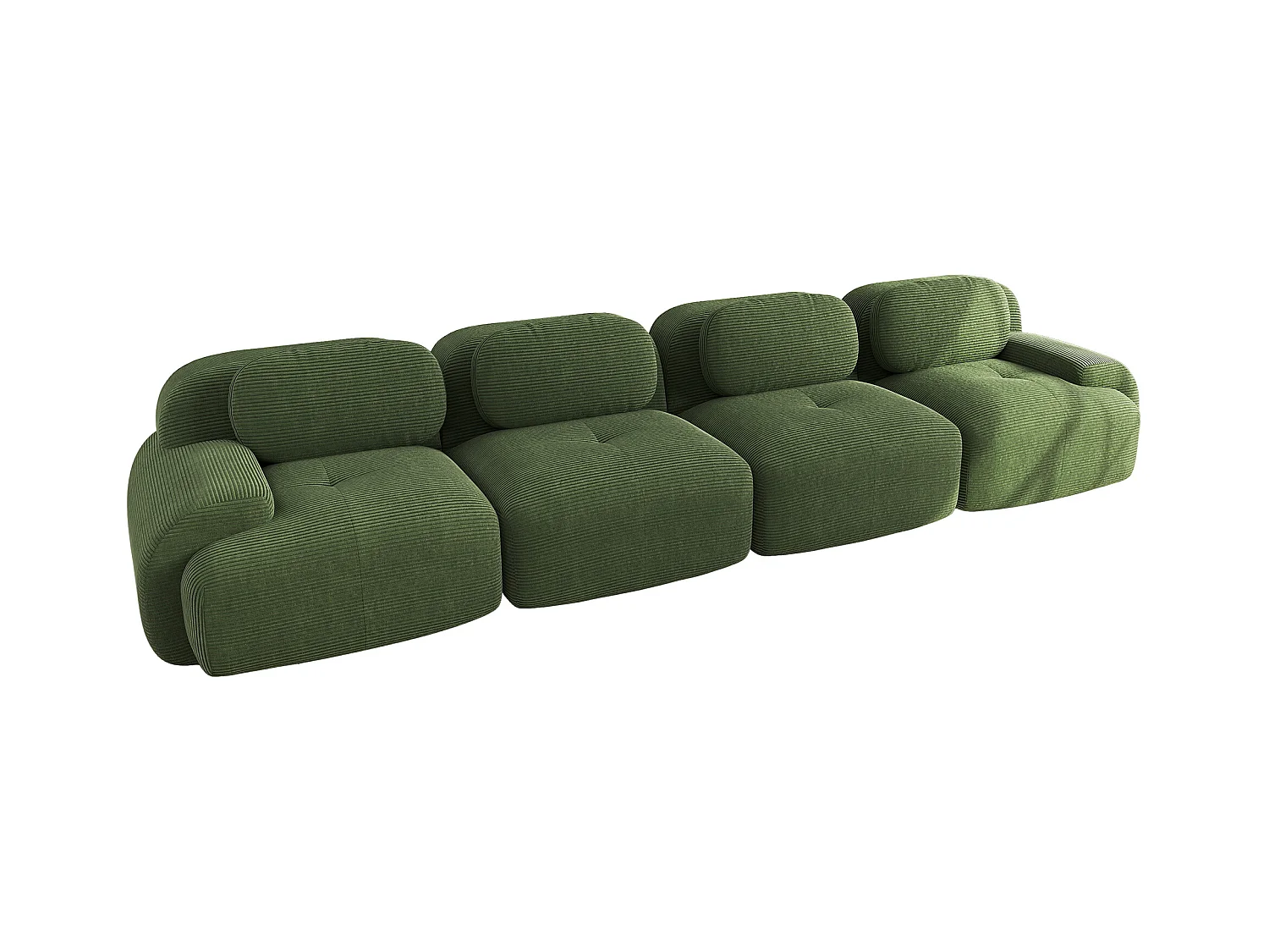 Modulares 4-Sitzer-Sofa, weiches Cordsamt, 32D-elastische Polsterung, grün (290x85x80 cm)