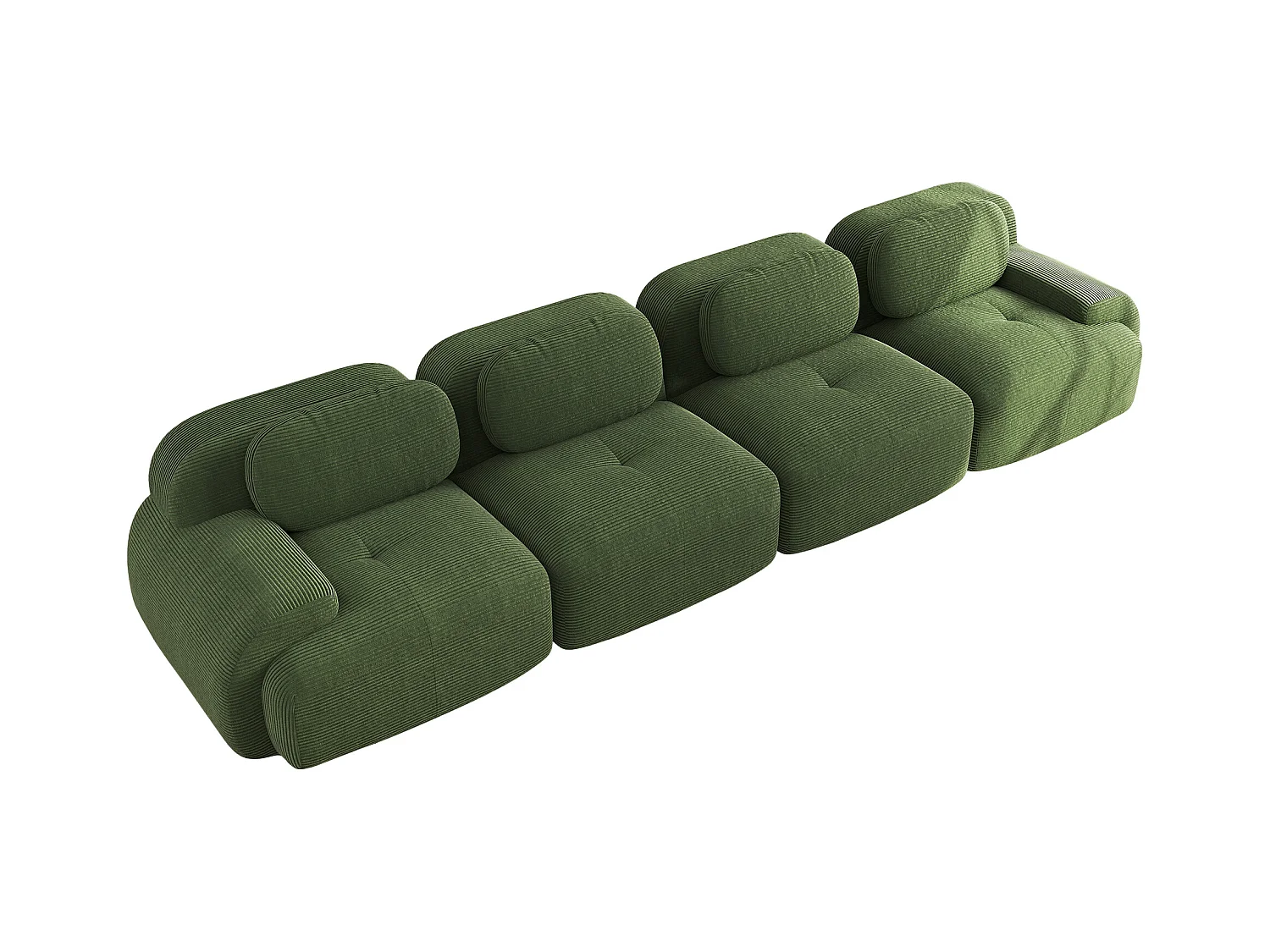 Modulares 4-Sitzer-Sofa, weiches Cordsamt, 32D-elastische Polsterung, grün (290x85x80 cm)