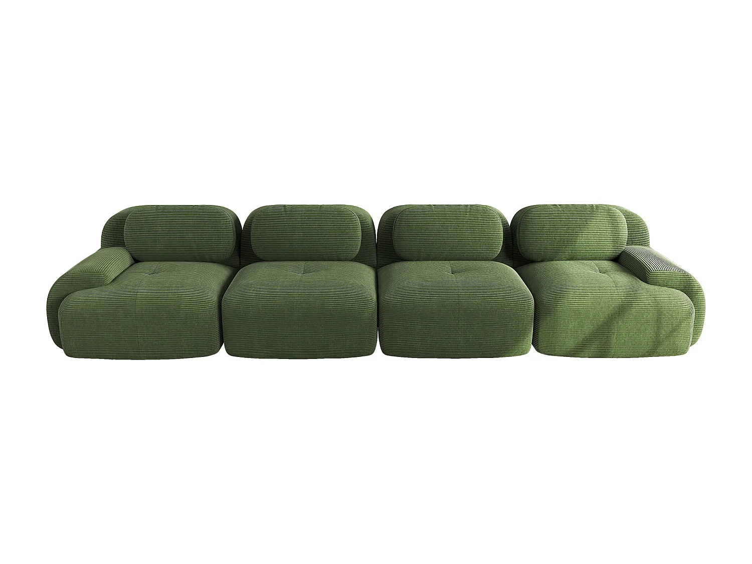 Divano componibile 4 posti, morbido cordoncino, imbottitura elastica 32D, verde (290x85x80 cm)