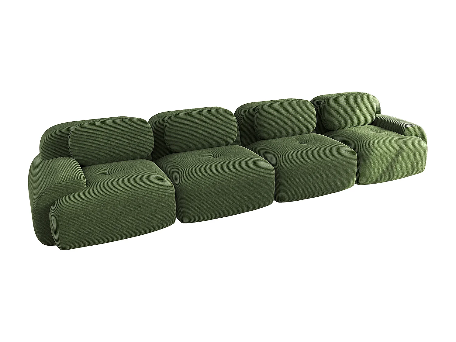 Divano componibile 4 posti, morbido cordoncino, imbottitura elastica 32D, verde (290x85x80 cm)