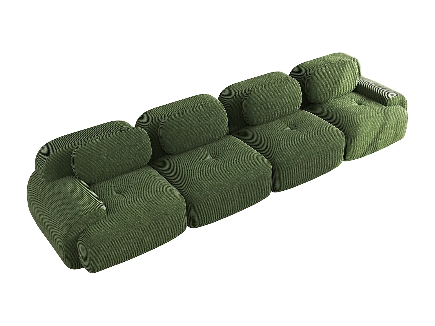 Divano componibile 4 posti, morbido cordoncino, imbottitura elastica 32D, verde (290x85x80 cm)