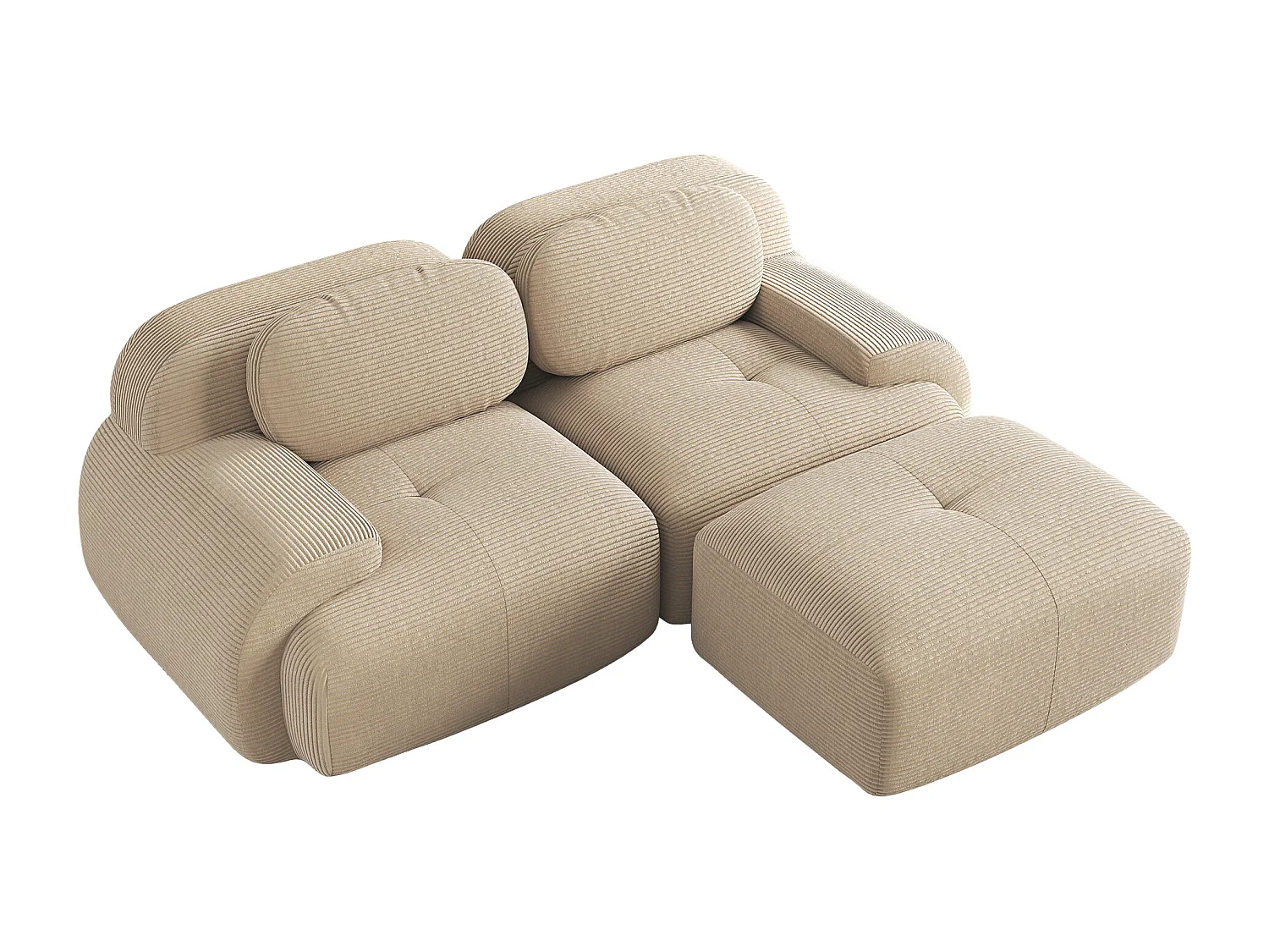 Modulaire hoekbank van 82 inch, gebogen armleuningen, corduroystof, hoogelastisch schuim, beige (afmetingen: 208 x 90 x 80 cm)