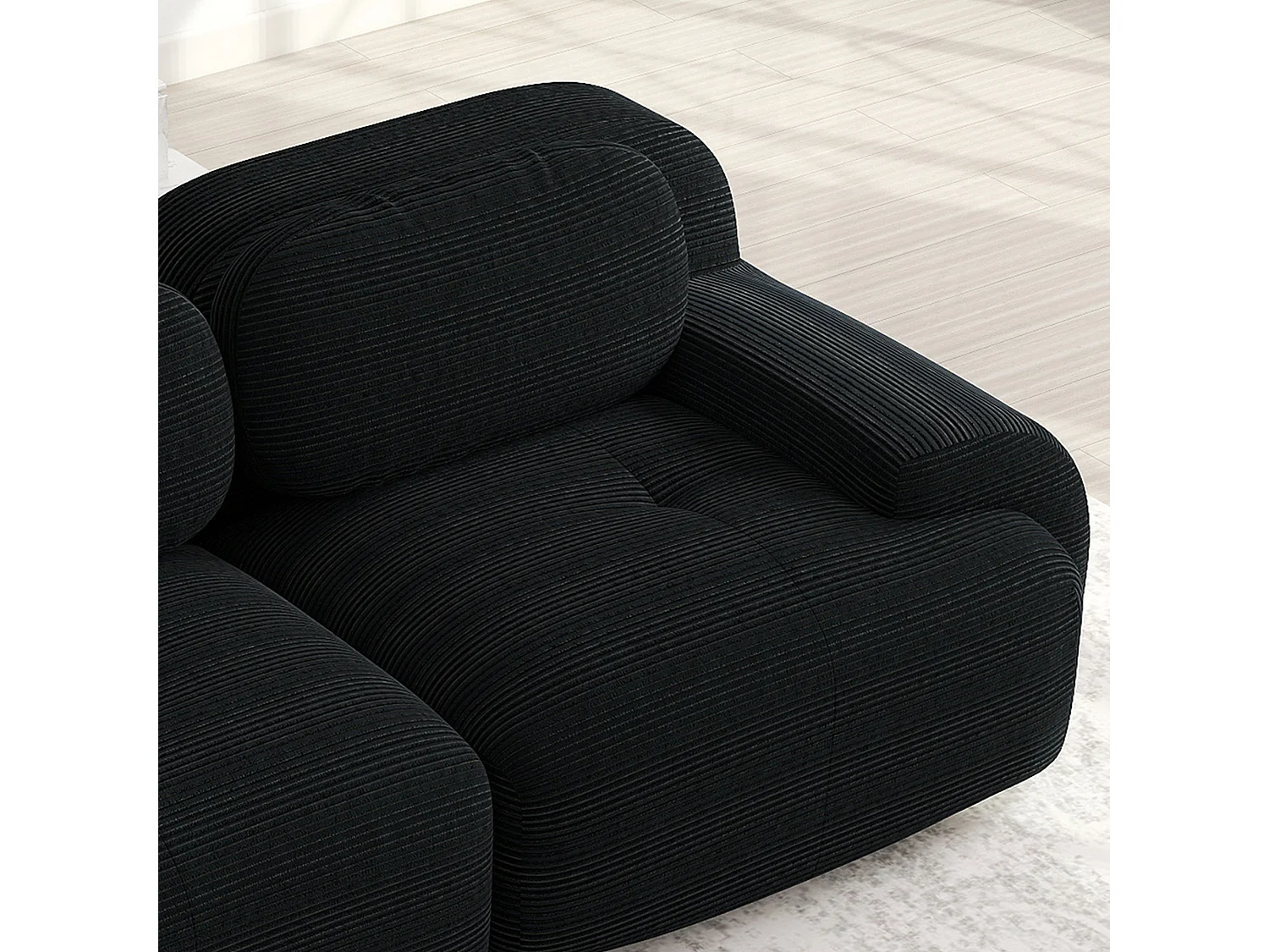 Canapé d'angle modulaire, sans montage, ergonomique, en velours côtelé, extra-large accoudoirs, haute résilience, noir (250x90x80 cm)