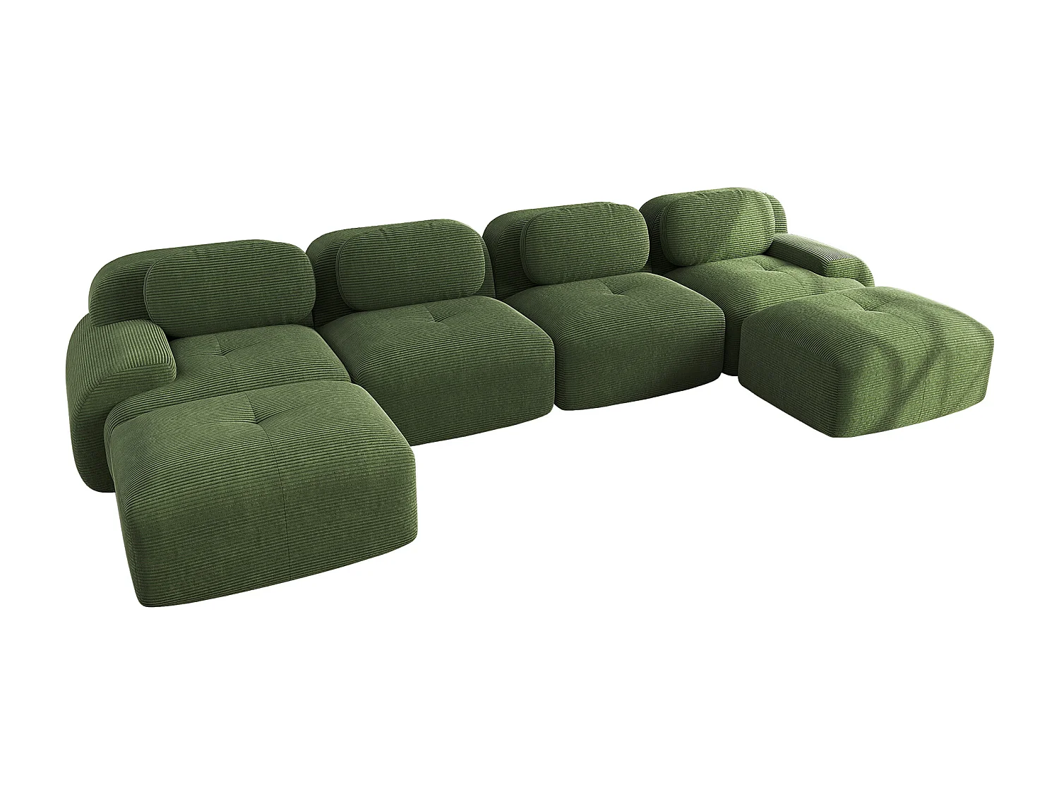 Divano modulare a U senza montaggio, cordoncino traspirante, schiuma elastica 32D, braccioli extra larghi, verde (270x85x80 cm)