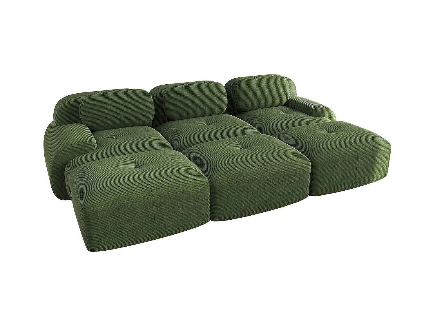 3-Sitzer-Modulsofa mit 3 Ottomanen, Cordsamt Premium, Extrabreite Armlehnen, Elastische Polsterung, Grün (250x85x80 cm)