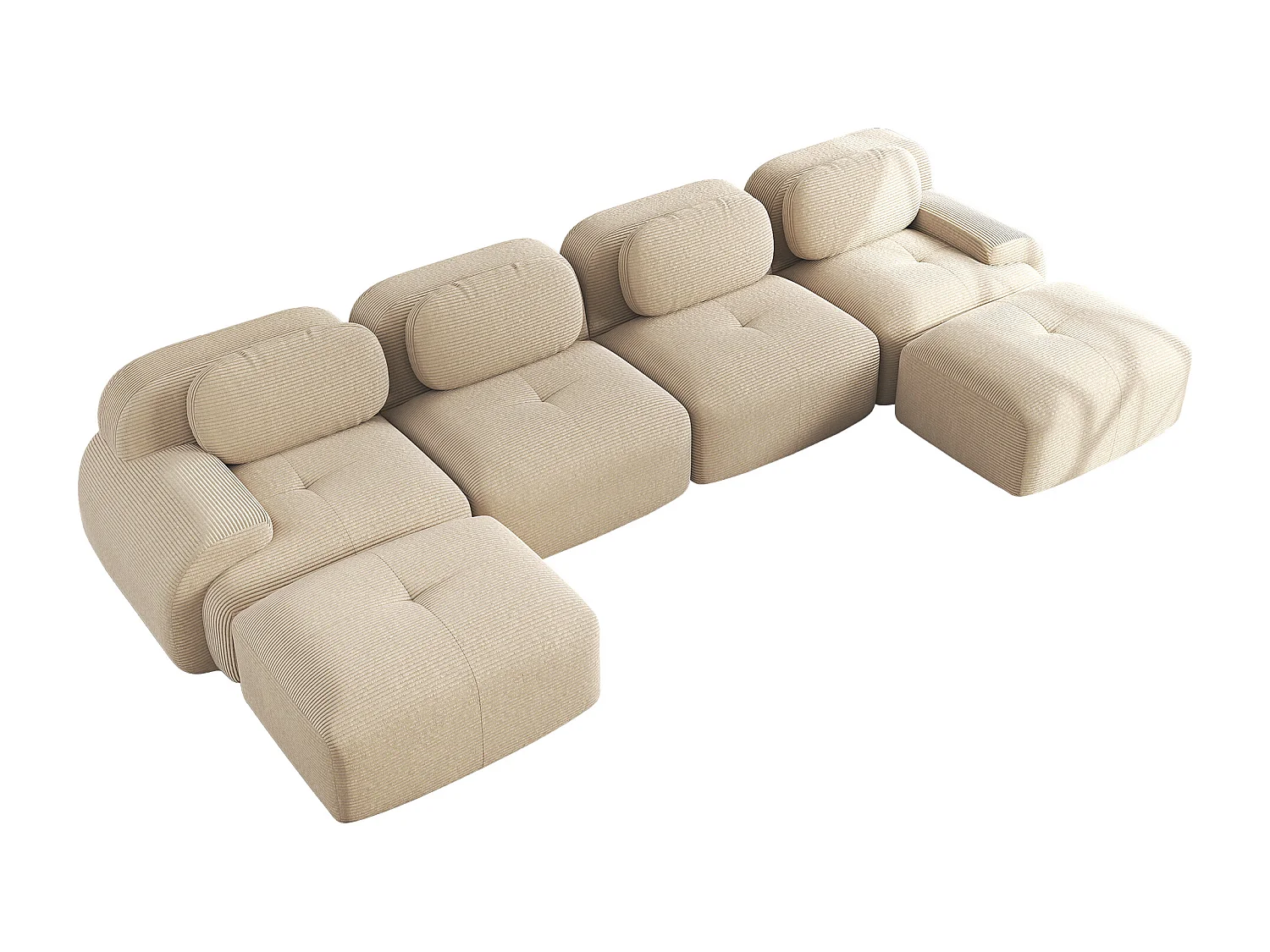 Modulaire U-vormige bank, extra brede armleuningen, Corduroy stof, beige (Afmetingen: 230x90x85 cm)