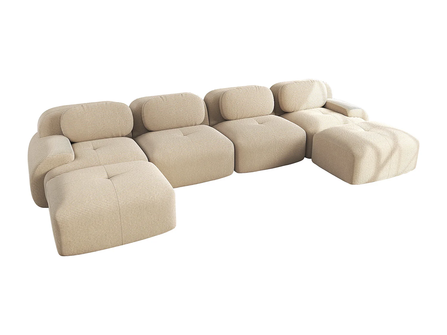Modulaire U-vormige bank, extra brede armleuningen, Corduroy stof, beige (Afmetingen: 230x90x85 cm)
