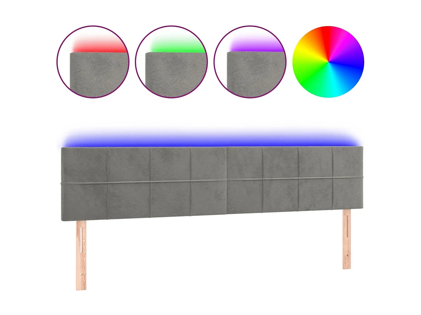 Testiera LED Grigio Chiaro 180x5x78/88 cm Velluto