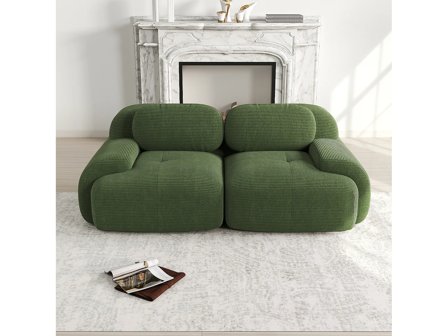 82'' Loveseat Sofa in Cordsamt, Modulair Ontwerp, Gebogen Armleuningen, Elastische Vulling, Groen (82x40x80 cm)