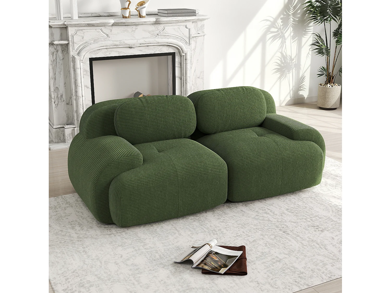 82'' Loveseat Sofa in Cordsamt, Modulair Ontwerp, Gebogen Armleuningen, Elastische Vulling, Groen (82x40x80 cm)