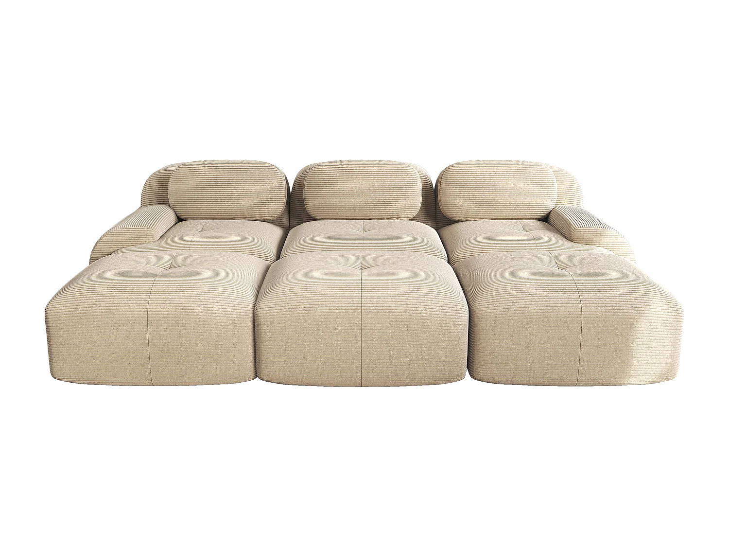 Modulaire 3-zitsbank, extra brede armleuningen, Corduroy stof, beige (Afmetingen: 210x90x85 cm)