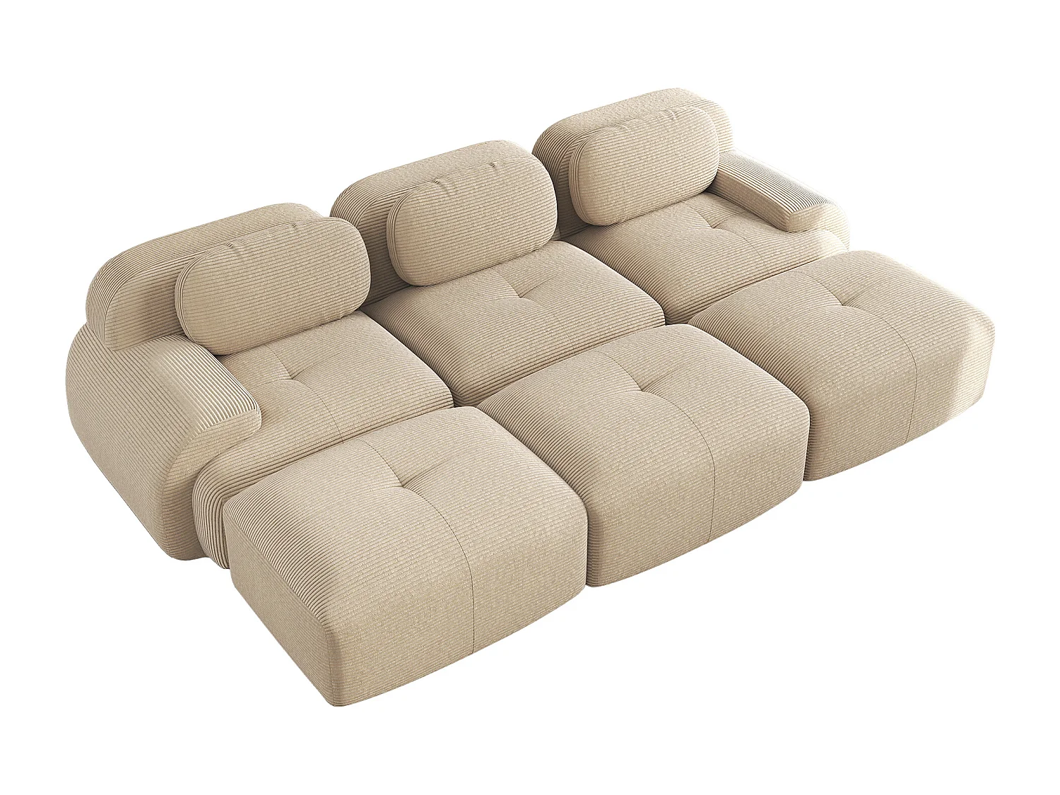 Modulaire 3-zitsbank, extra brede armleuningen, Corduroy stof, beige (Afmetingen: 210x90x85 cm)
