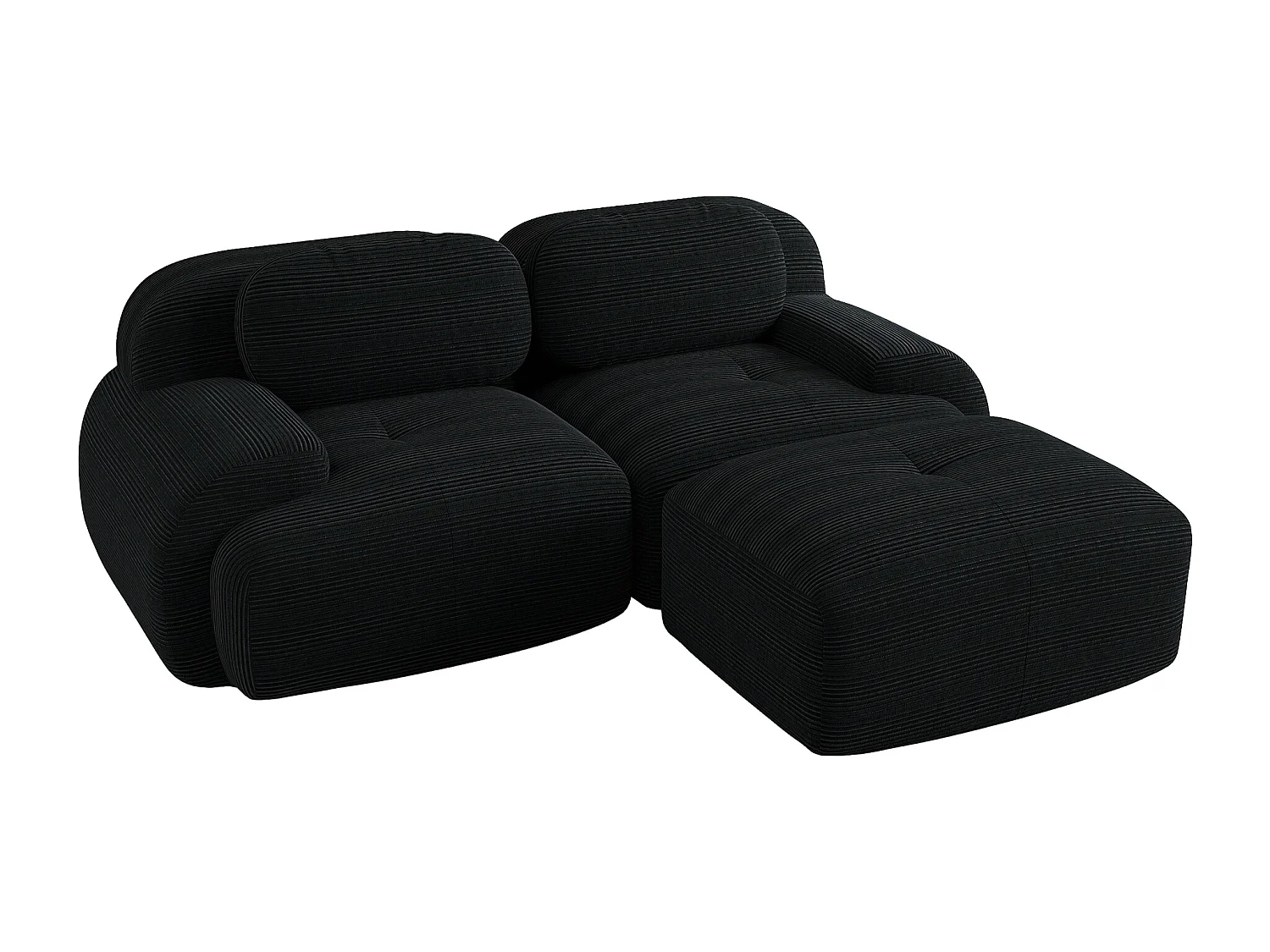 Modulaire corduroy hoekbank, design met gebogen armleuningen, geen montage nodig, hoog veerkrachtig schuim, zwart (208x80x85 cm)